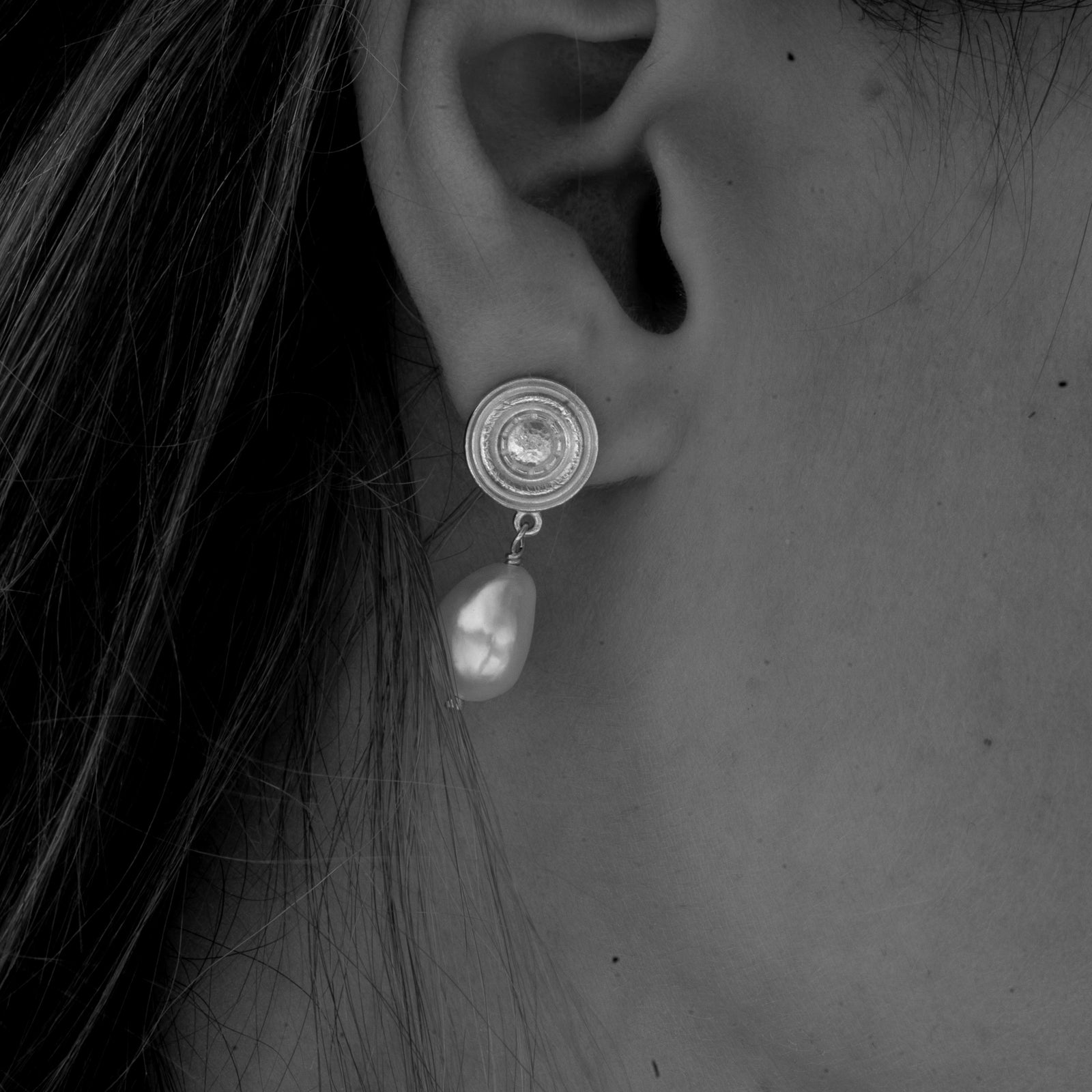 Galatea Pearl Drop Stud Earrings Silver