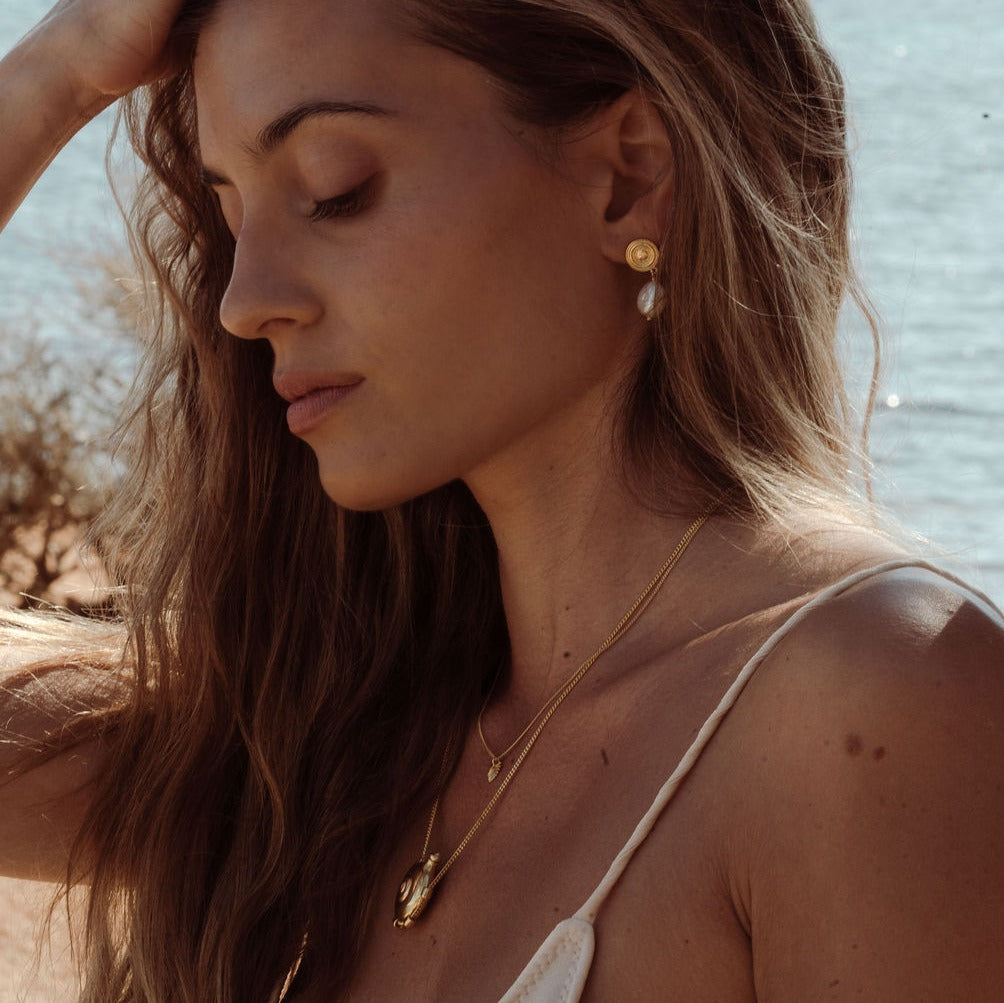 Galatea Pearl Drop Stud Earrings Gold