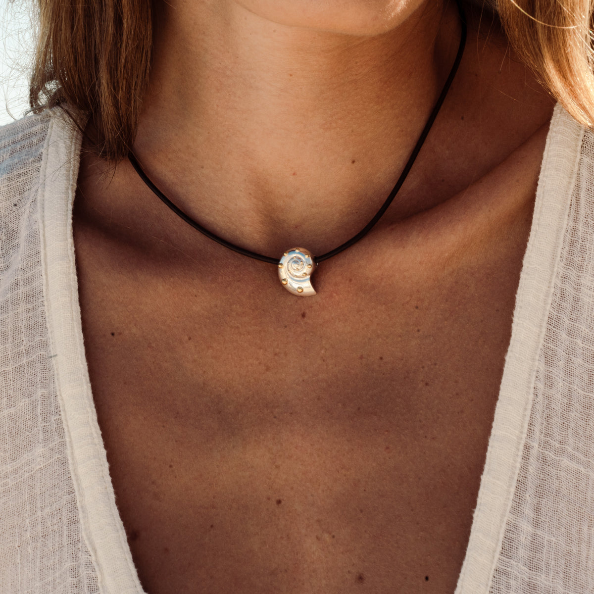 Inanna Spiral Mixed Metal Cord Necklace