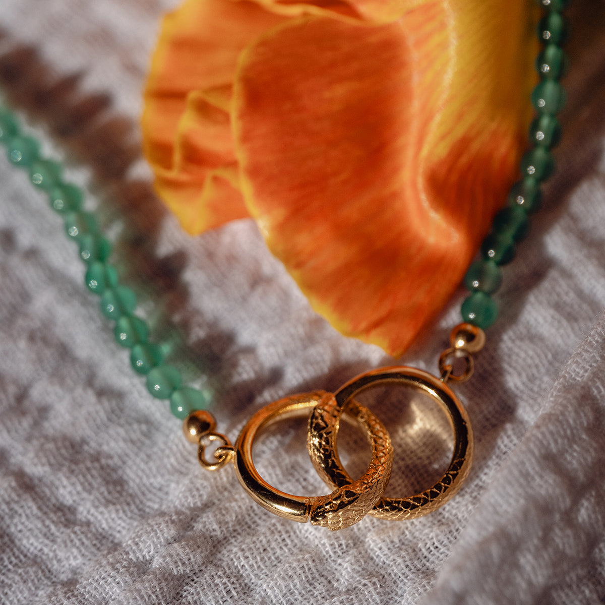 Ouroboros Green Onyx Necklace Gold