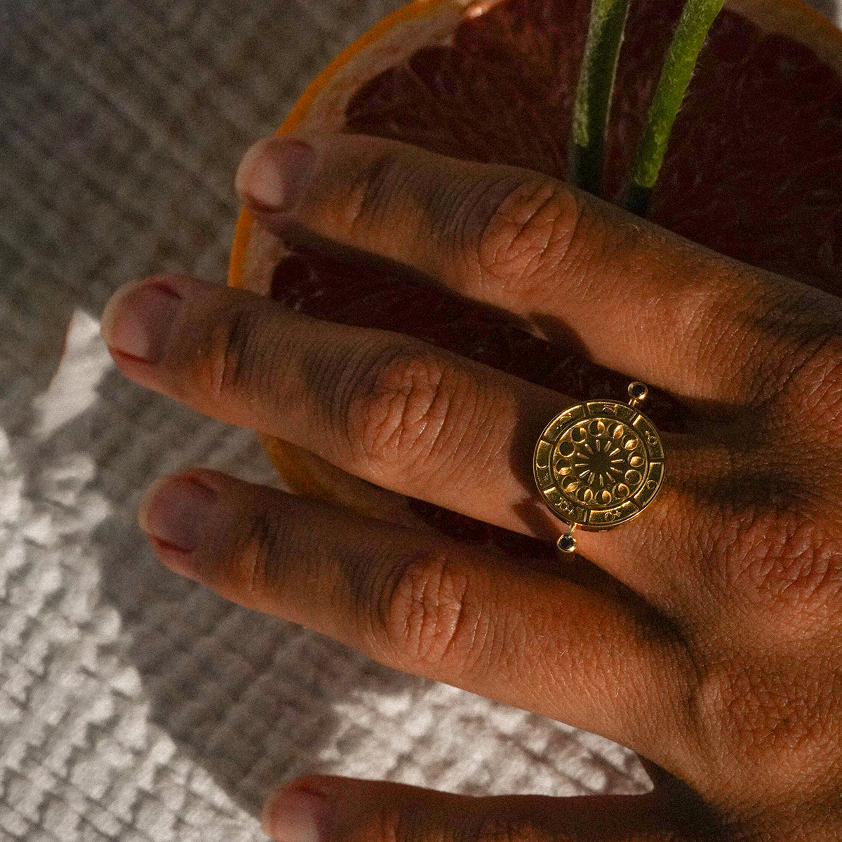 Alchemist's Spinning Ring with Black Sapphires Gold