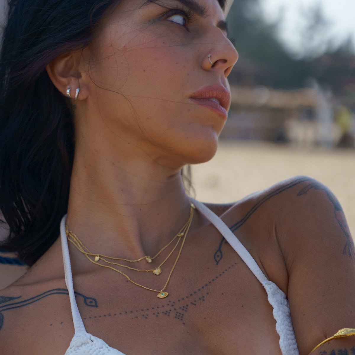 Rays of Light Mini Necklace Emerald Gold