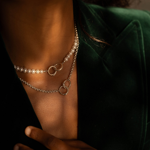 Ouroboros Pearl Necklace Silver Rachel Entwistle