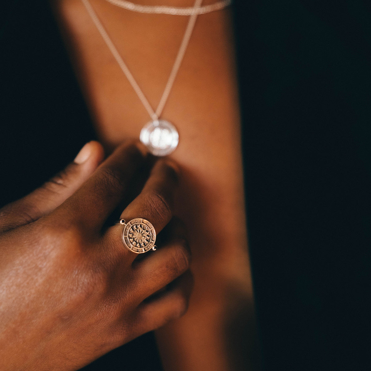 Alchemist's Spinning Ring with Black Sapphires Silver