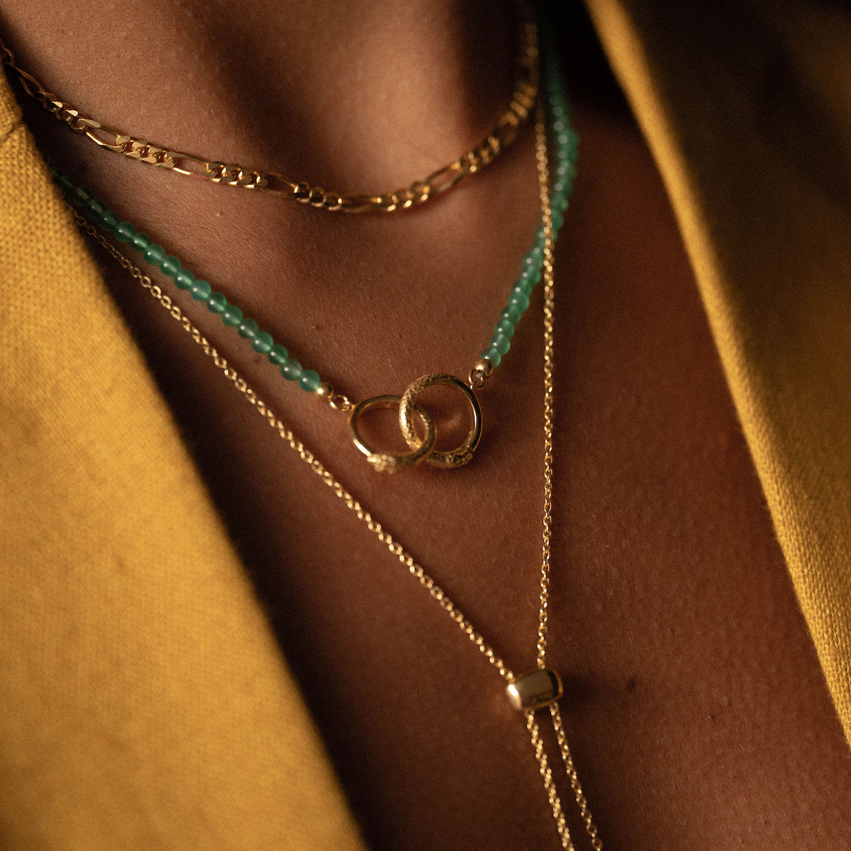 Ouroboros Green Onyx Necklace Gold