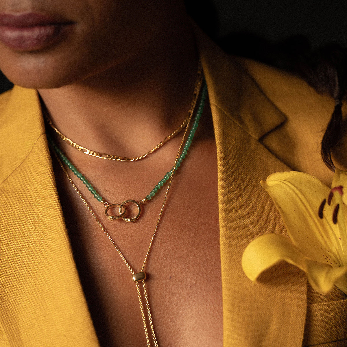 Ouroboros Green Onyx Necklace Gold