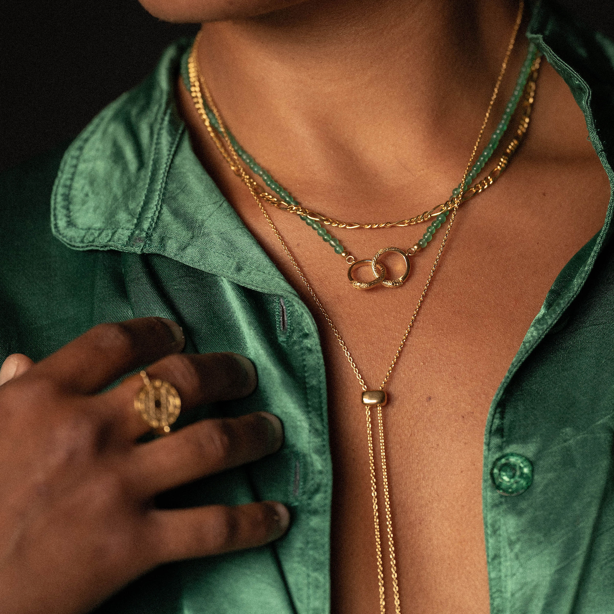 Ouroboros Green Onyx Necklace Gold