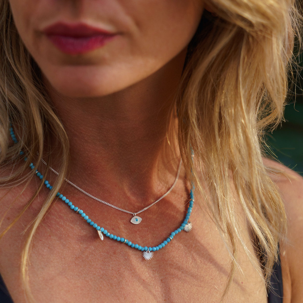 Rays of Light Mini Necklace Turquoise Silver