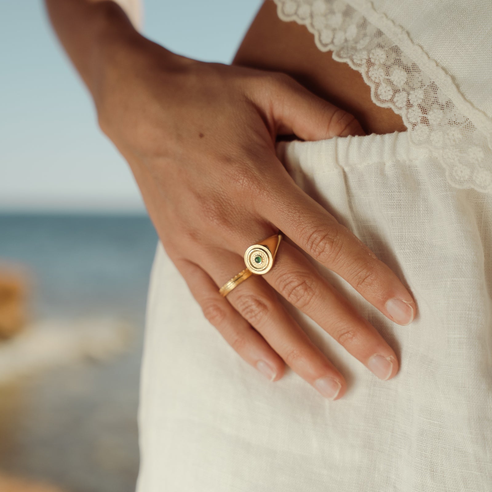 Galatea Green Onyx Signet Ring Solid Gold