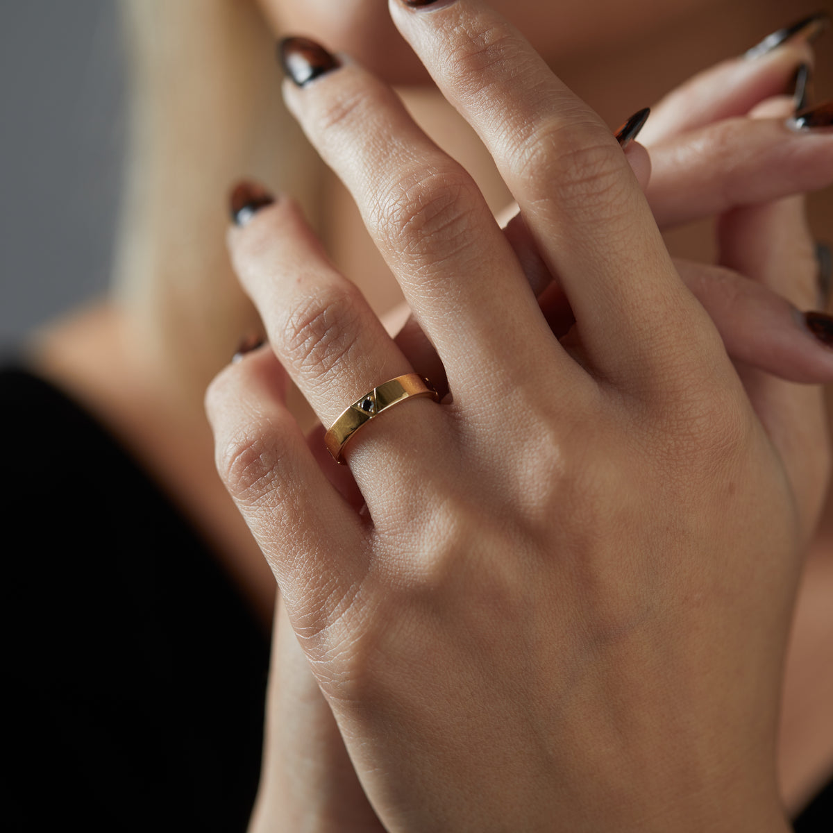 Delta Wide Diamond Ring Solid Gold