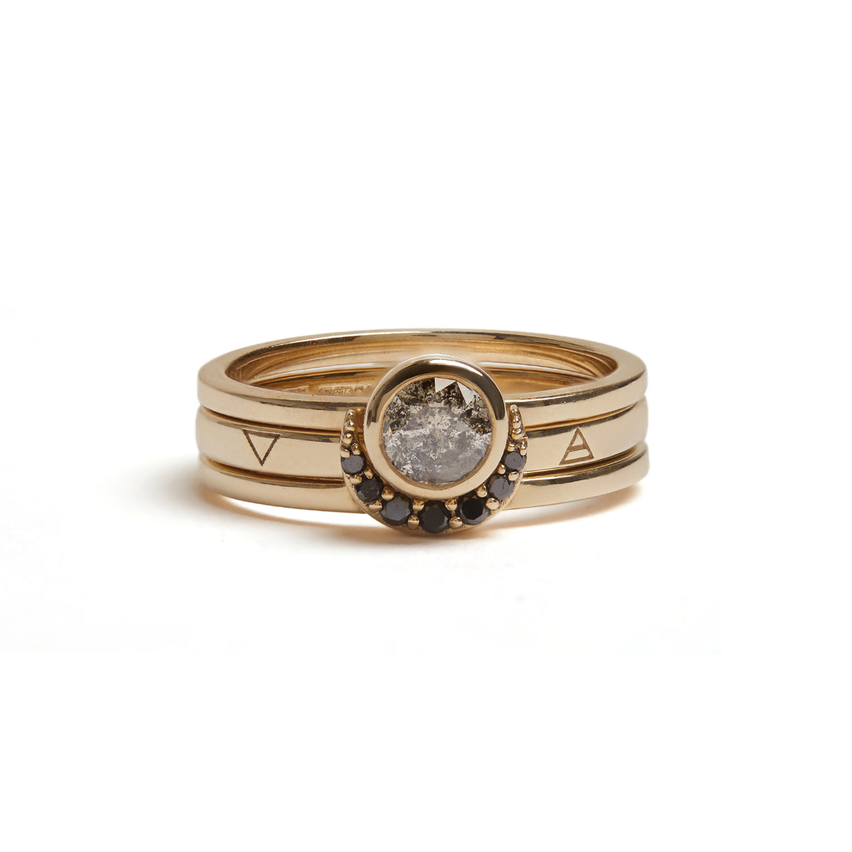 Eclipse Fine Stack Salt & Pepper Diamond Solid Gold