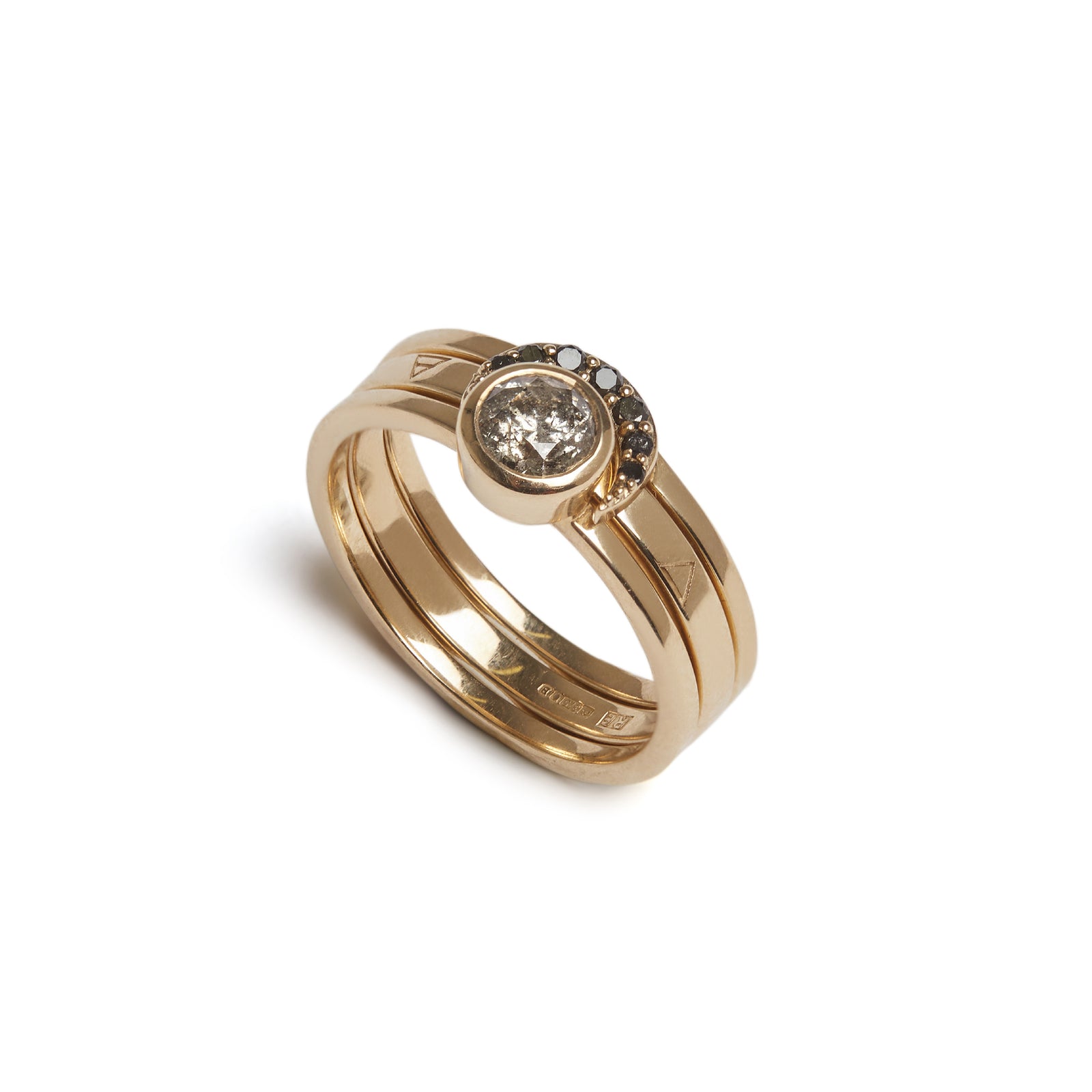 Eclipse Fine Stack Salt & Pepper Diamond Solid Gold