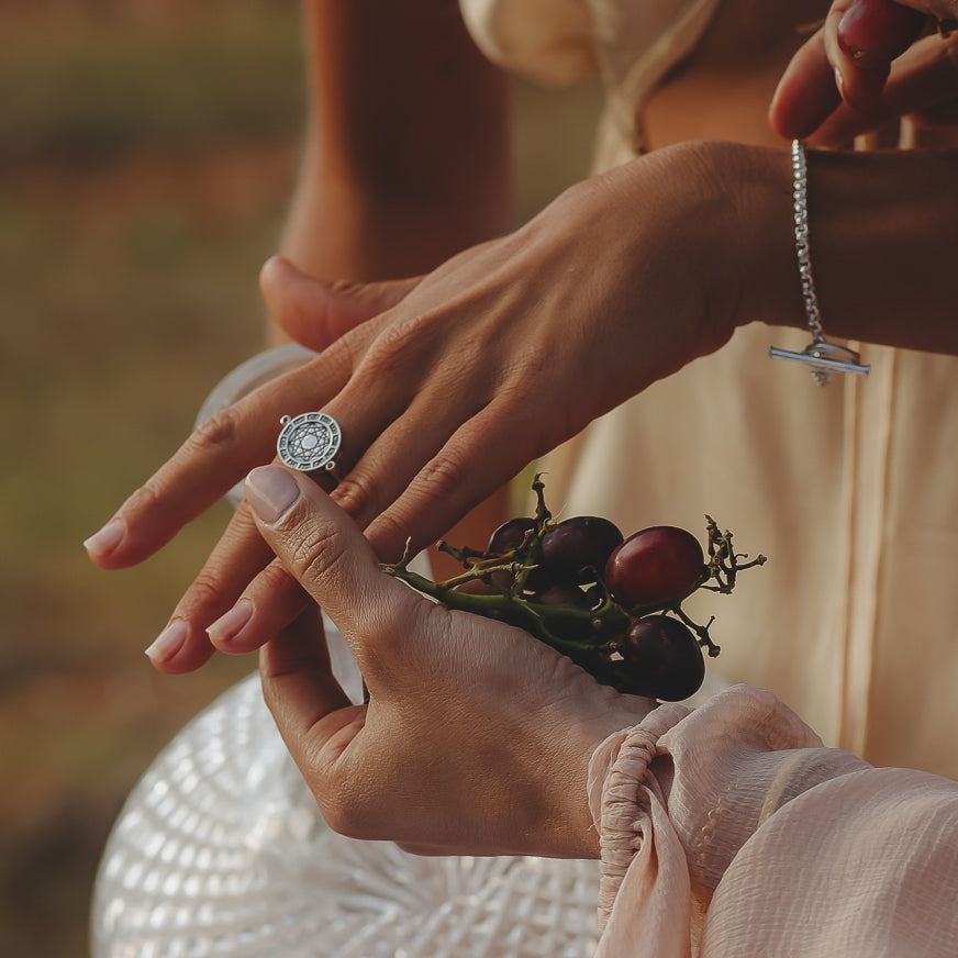 Alchemist's Spinning Ring with Black Sapphires Silver