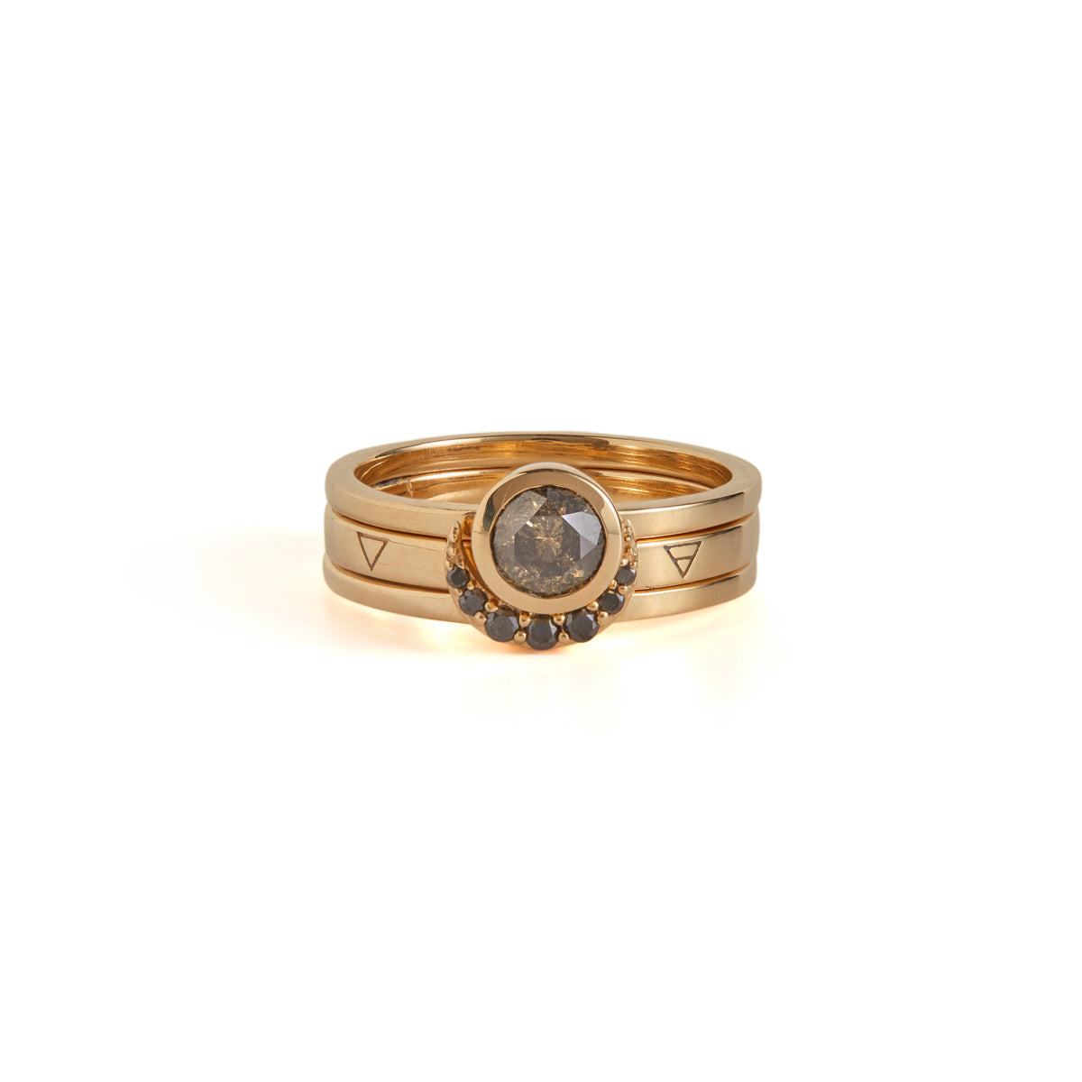 Eclipse Fine Stack Salt &amp; Pepper Diamond Solid Gold