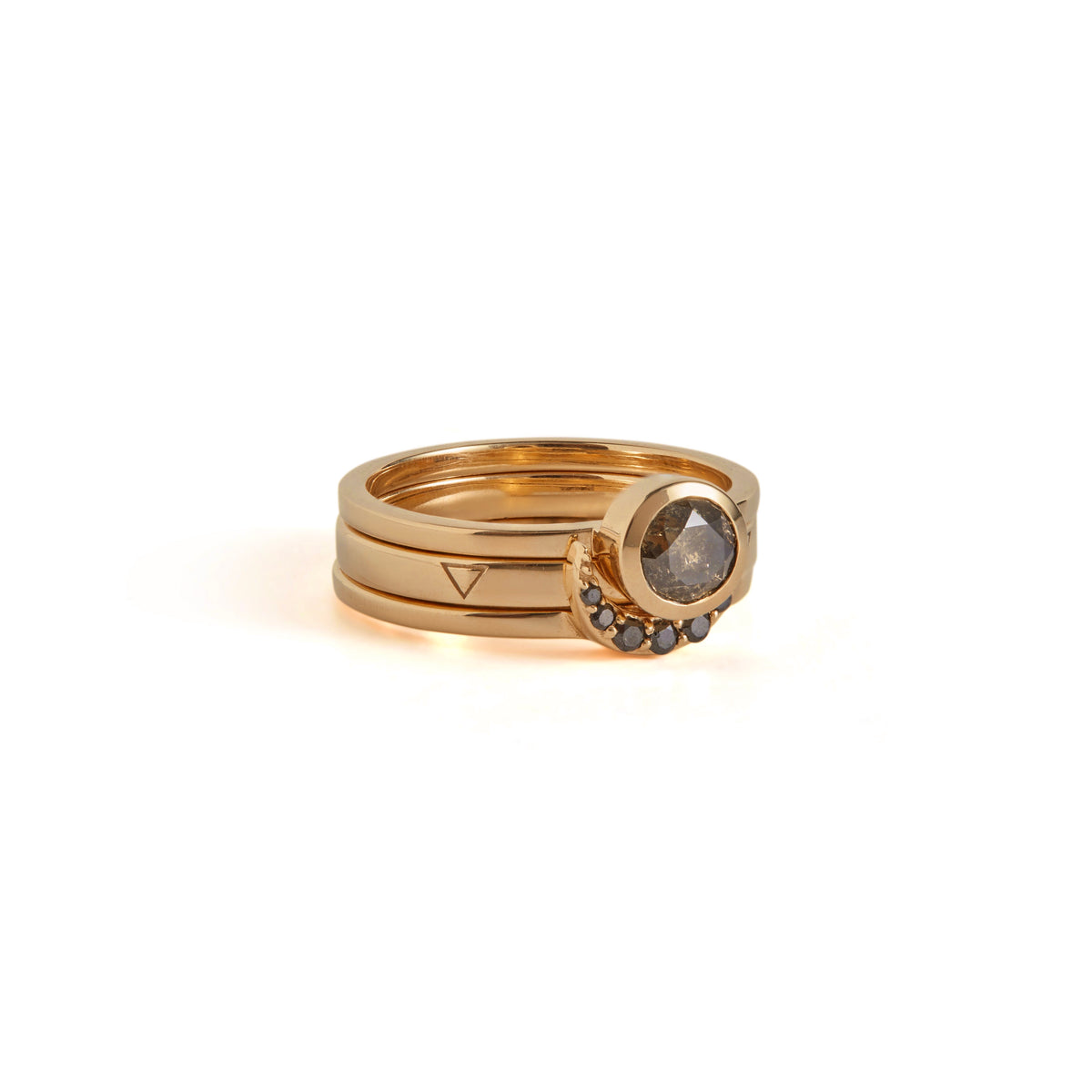 Eclipse Fine Stack Salt & Pepper Diamond Solid Gold