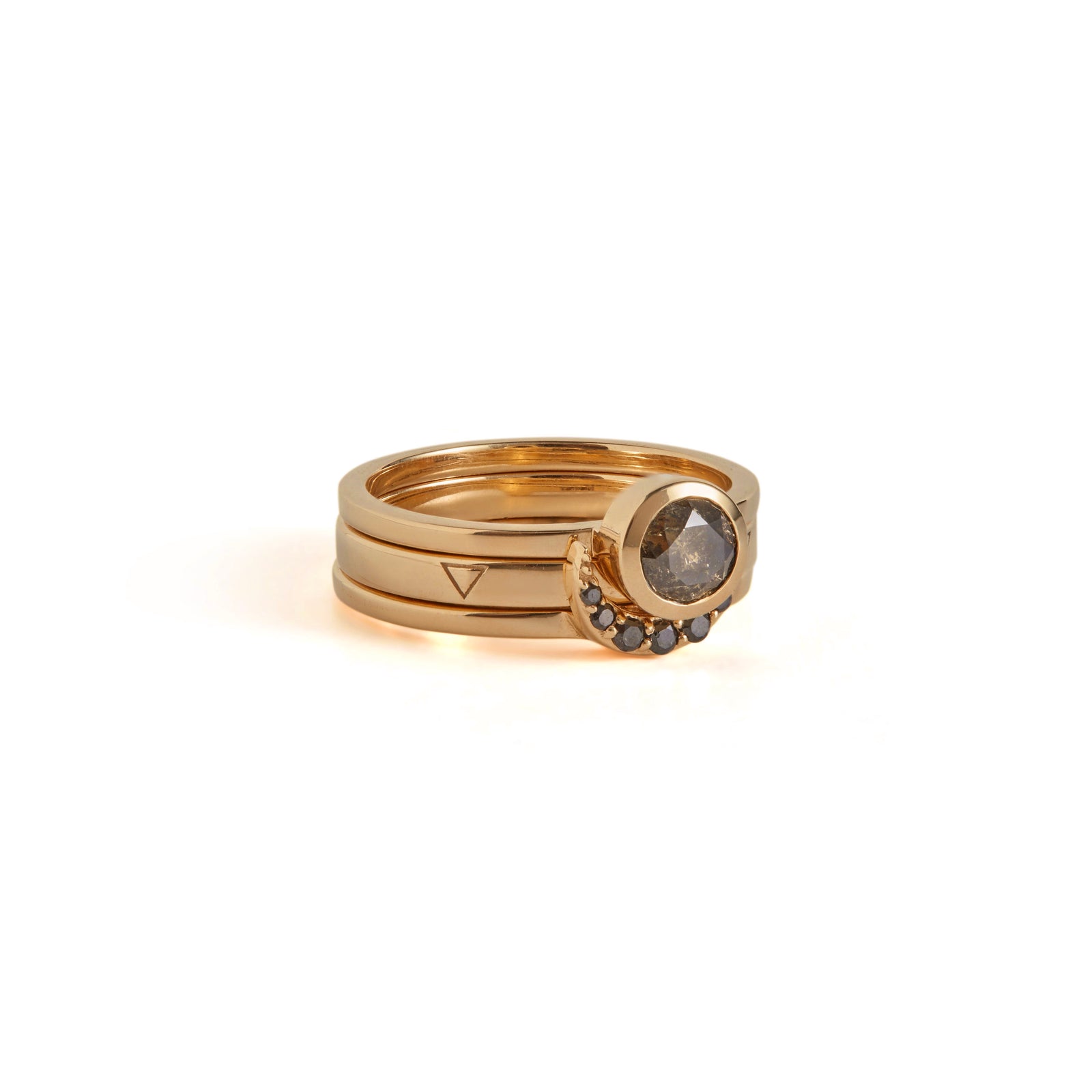 Eclipse Fine Stack Salt & Pepper Diamond Solid Gold