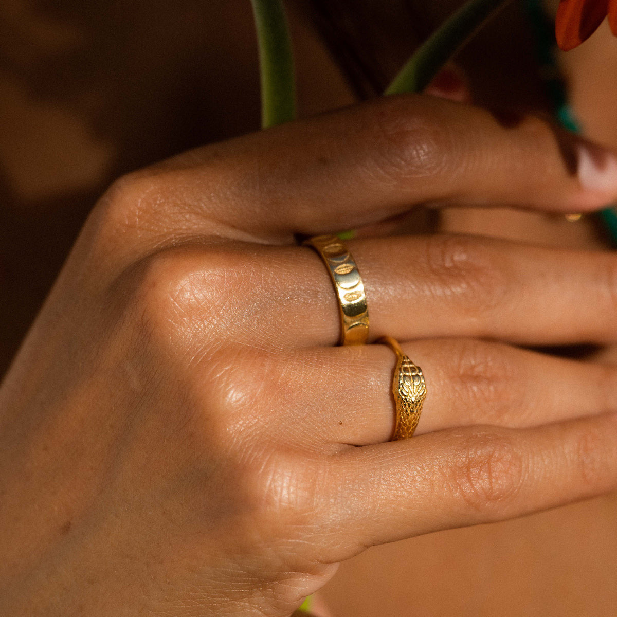 Moon Phases Band Ring Solid Gold