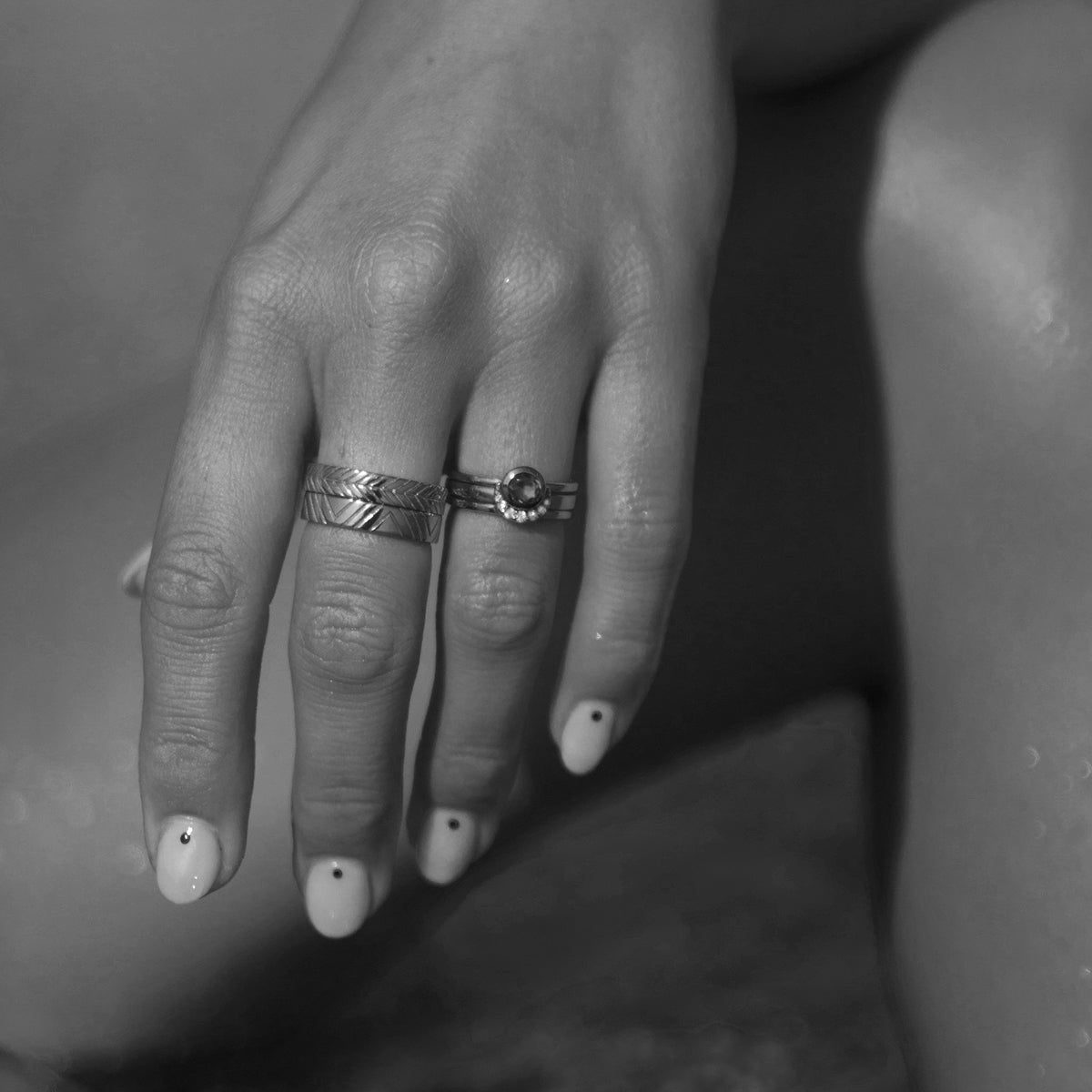 Eclipse Fine Stack Salt & Pepper Diamond Solid Gold