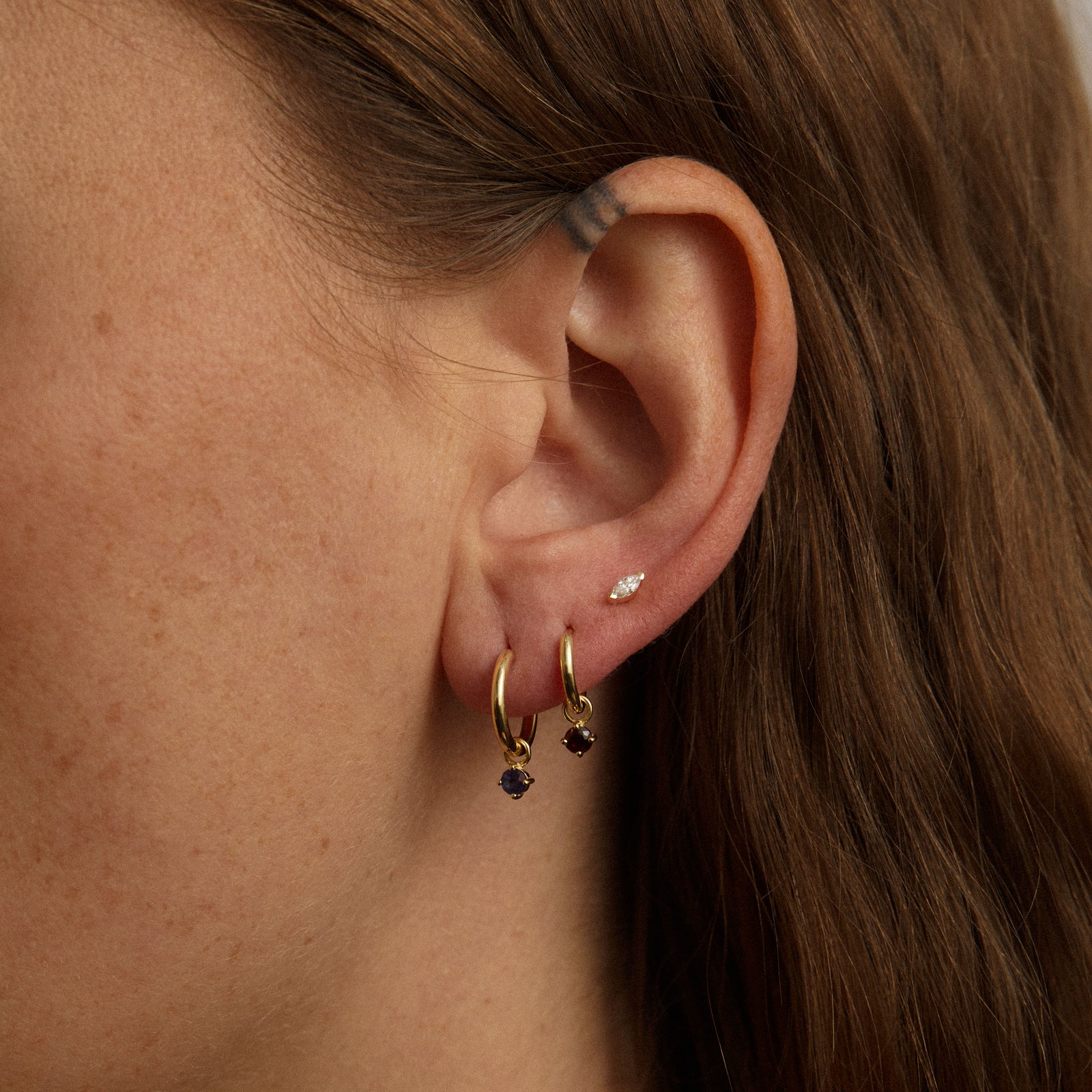 Birthstone Marquise Stud Solid Gold