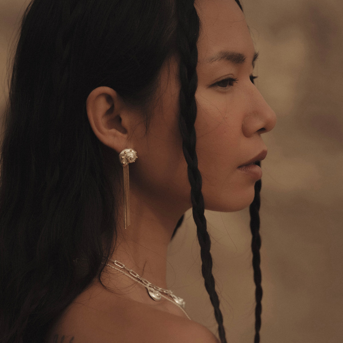 Inanna Spiral Mixed Metal Chain Earrings