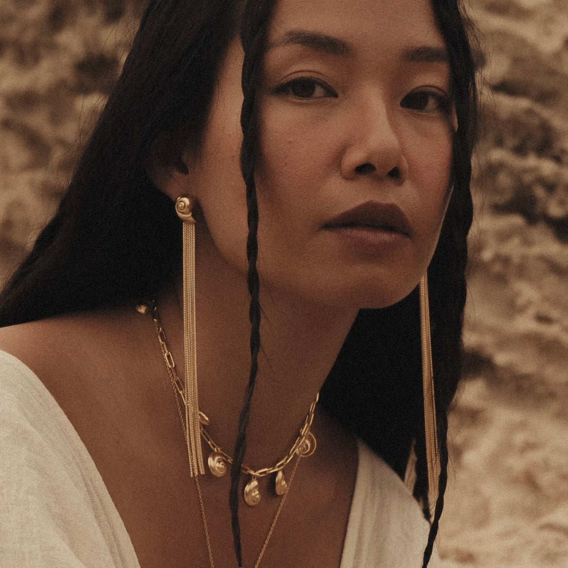 Inanna Spiral Drape Earrings Gold