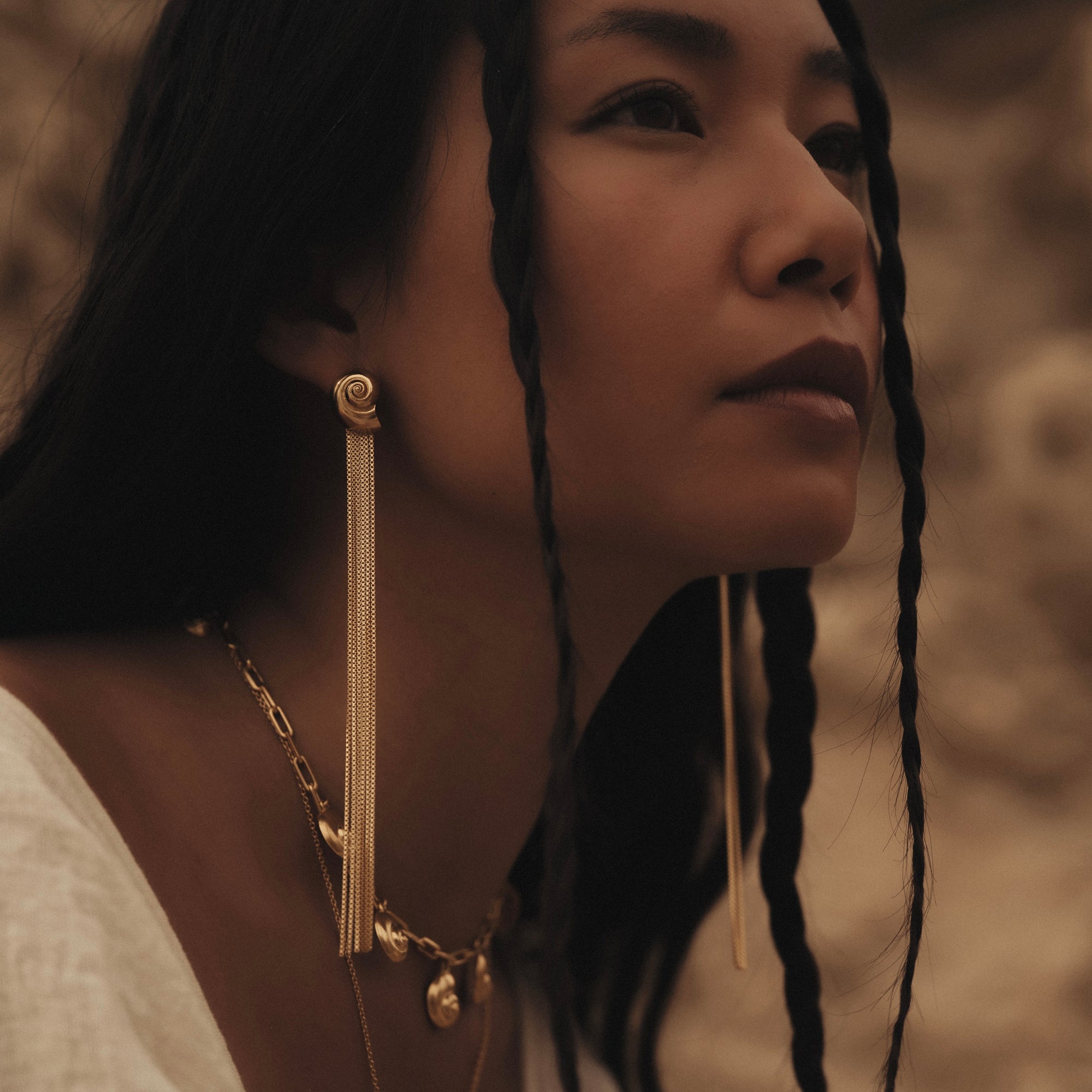 Inanna Spiral Drape Earrings Gold