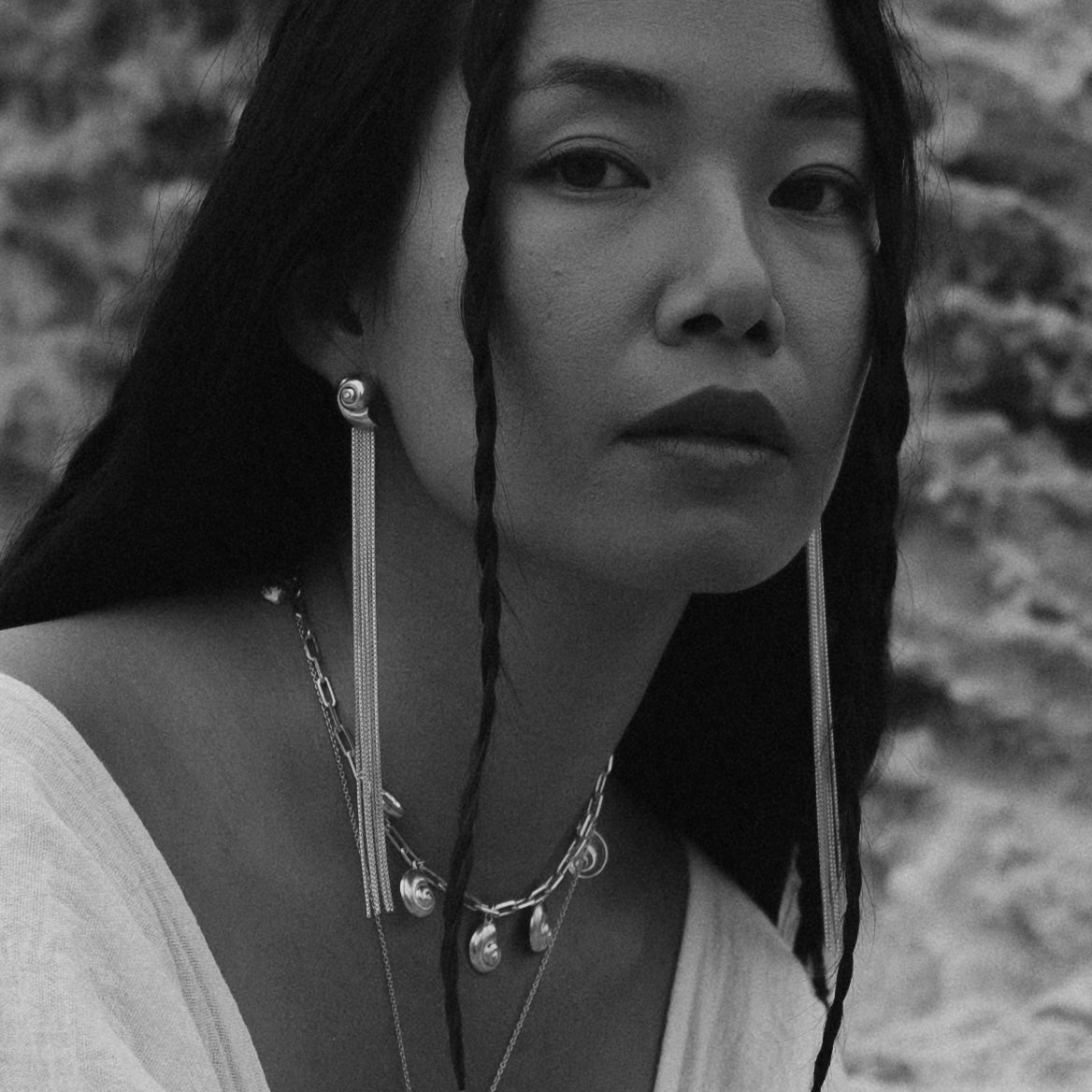 Inanna Spiral Drape Earrings Silver