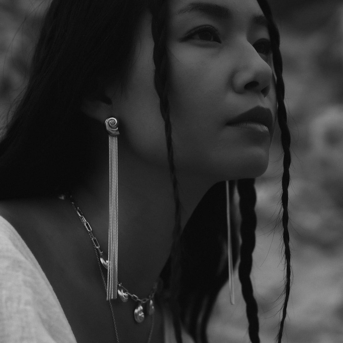 Inanna Spiral Drape Earrings Silver