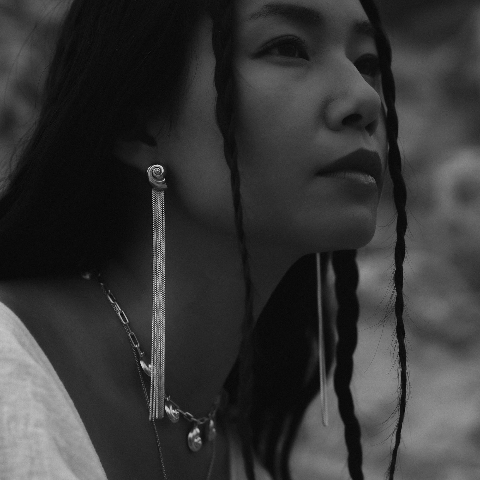 Inanna Spiral Drape Earrings Silver