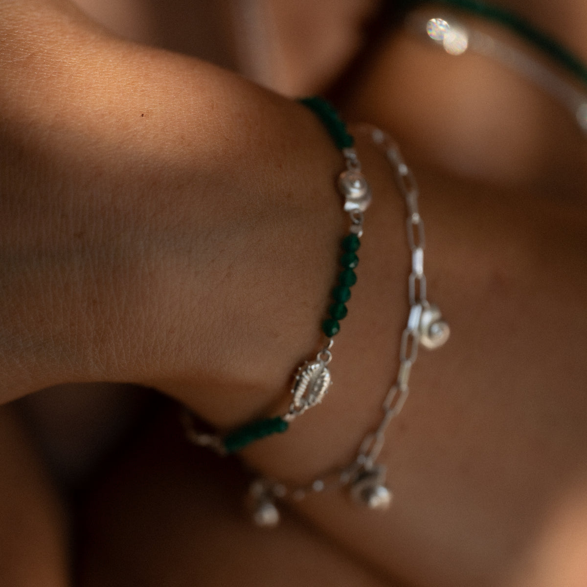 Inanna Spiral Green Onyx Bracelet Silver