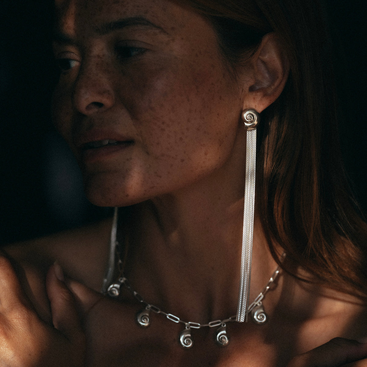 Inanna Spiral Drape Earrings Silver