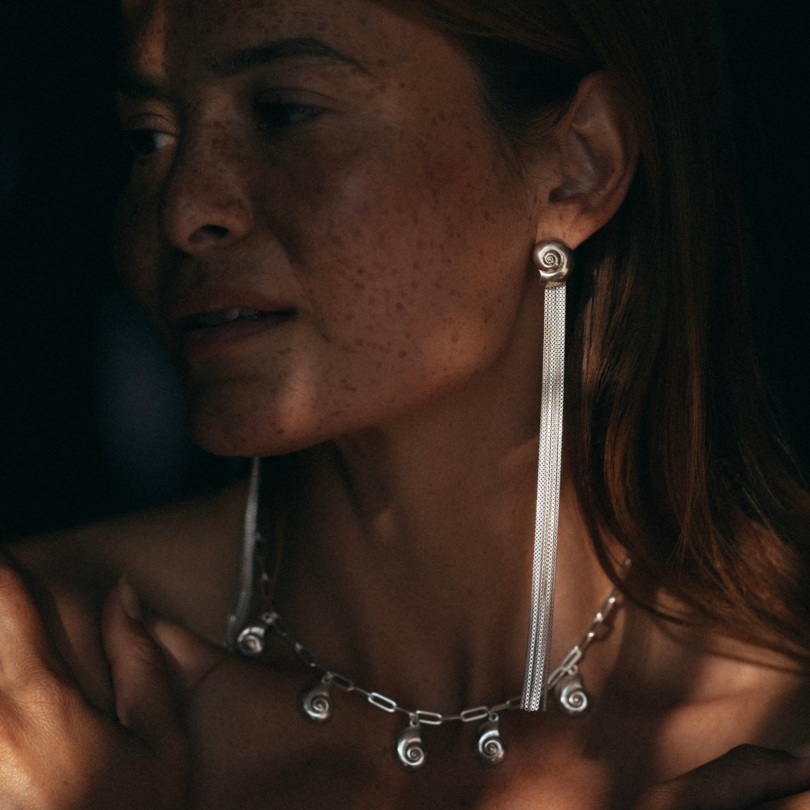 Inanna Spiral Drape Earrings Silver