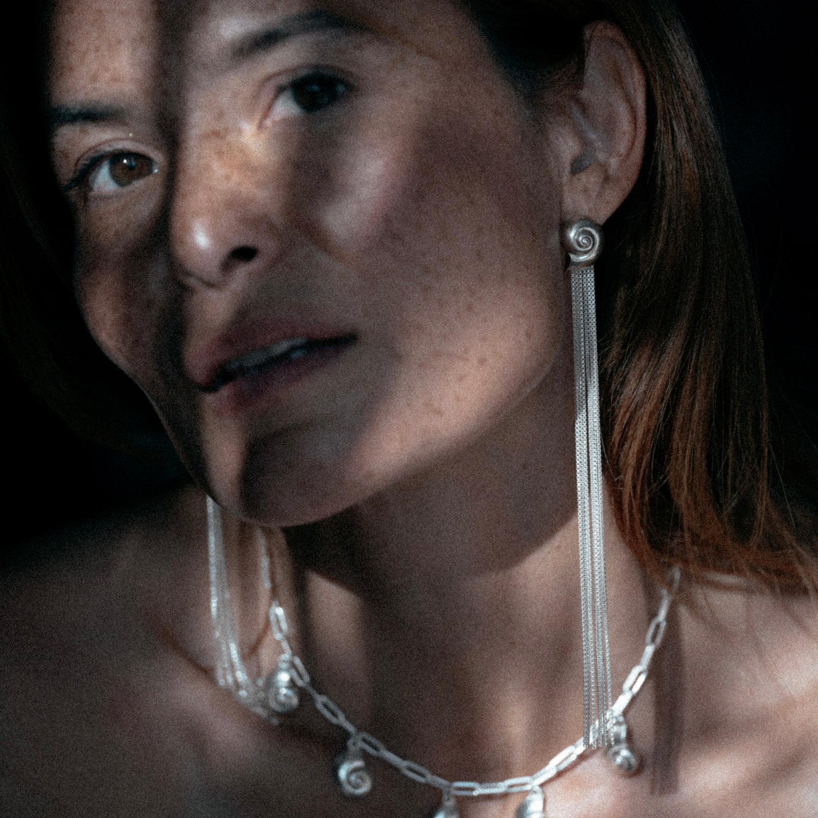 Inanna Spiral Drape Earrings Silver