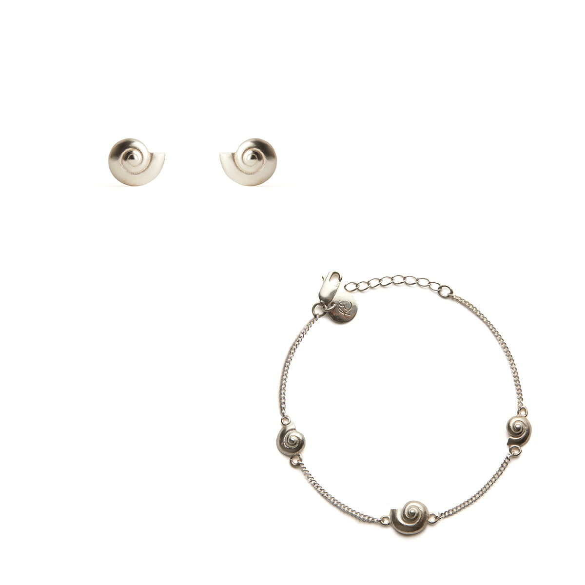 Inanna Spiral Fine Bracelet and Studs Silver Set