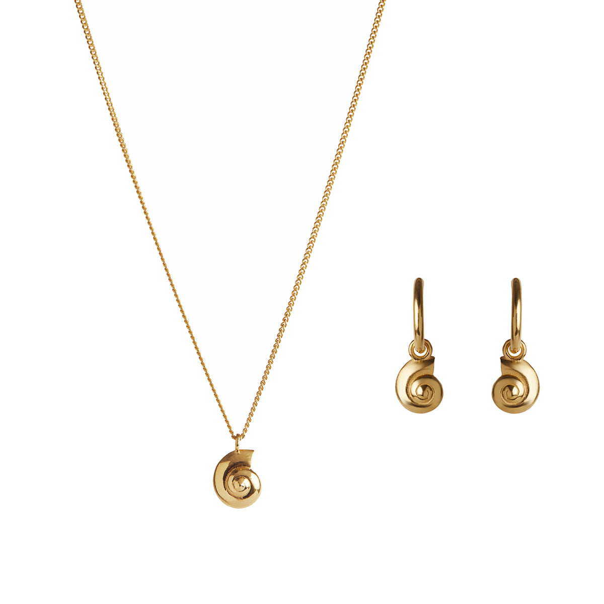 Inanna Spiral Mini Necklace and Hoop Earrings Gold Set