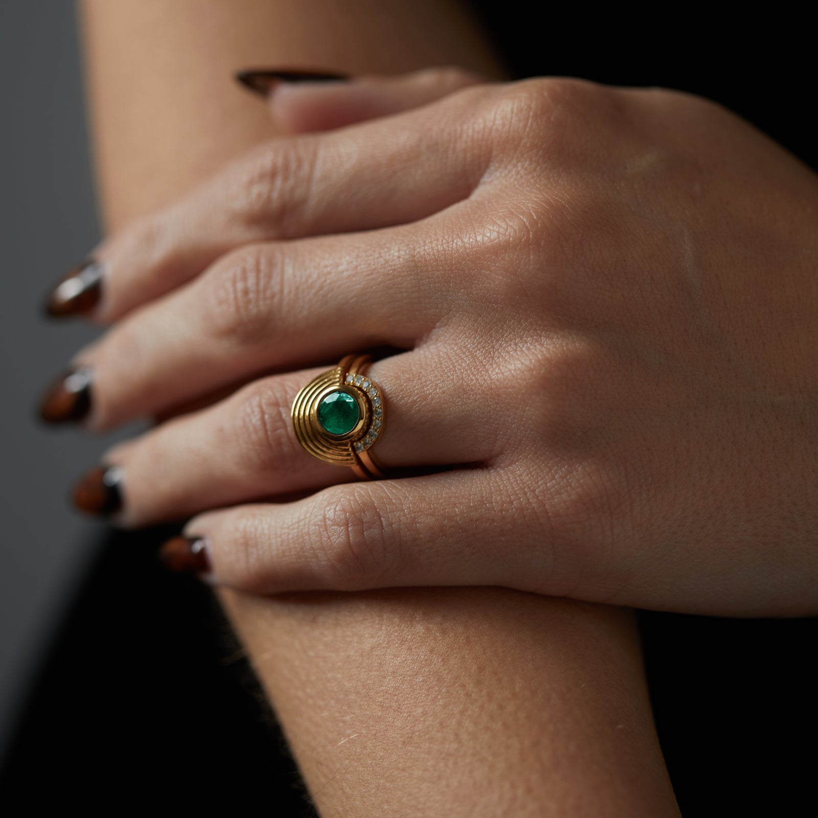Interstellar Fine Stack Emerald Solid Gold