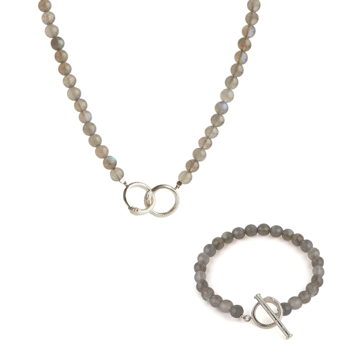 Ouroboros Labradorite Necklace and Bracelet Silver Set