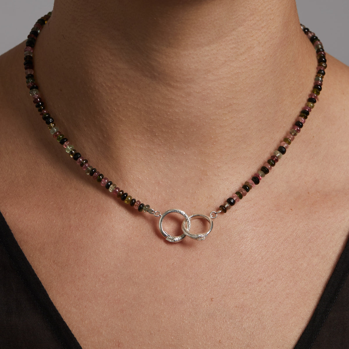 Ouroboros Tourmaline Necklace Silver