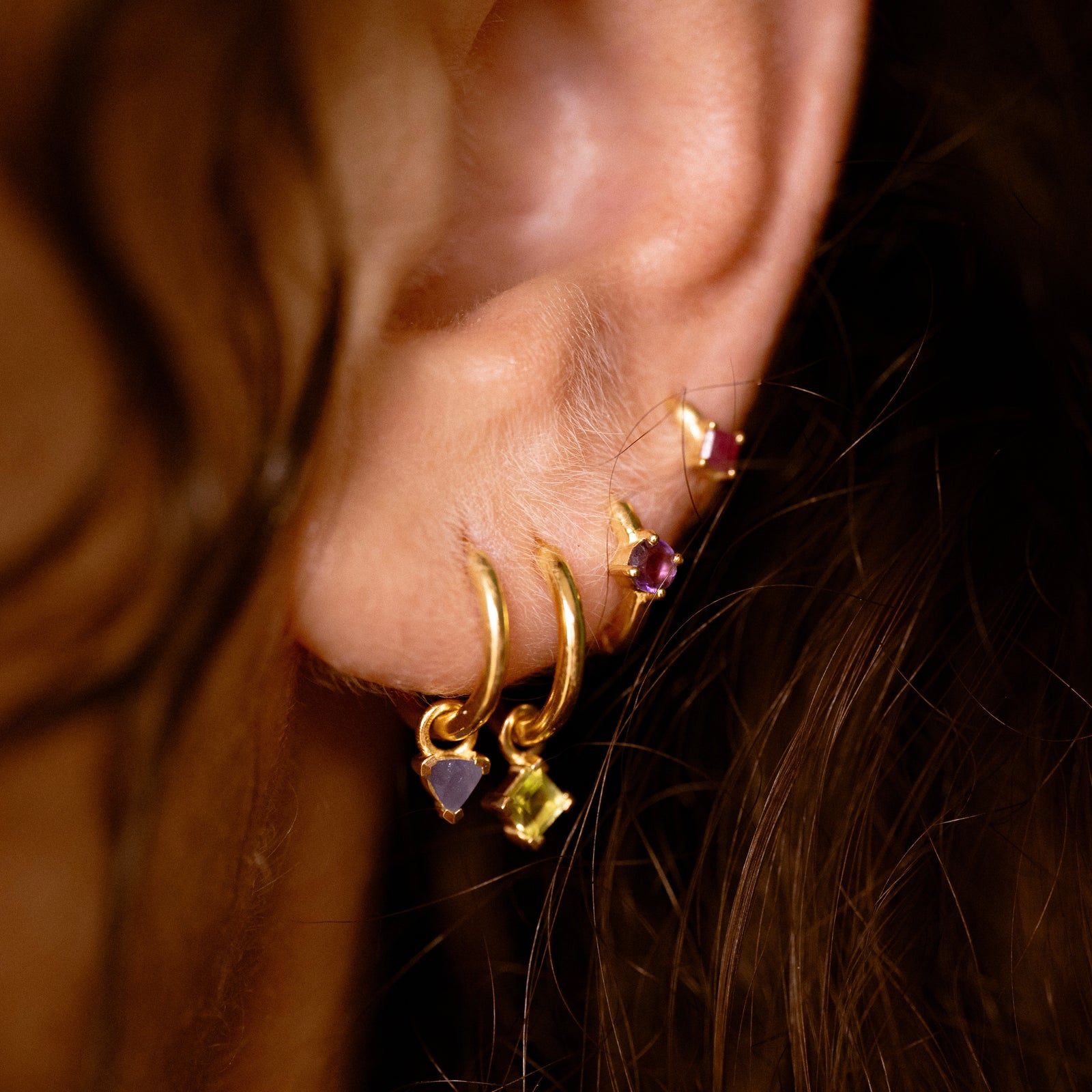 Birthstone Trillion Charm Hoop Solid Gold