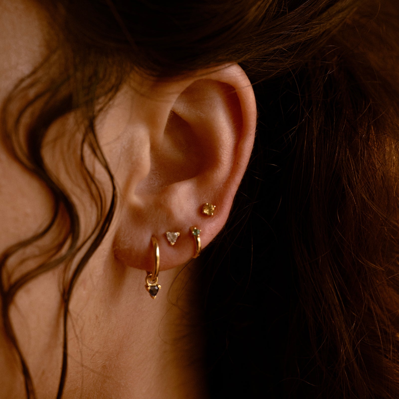 Birthstone Trillion Charm Hoop Solid Gold