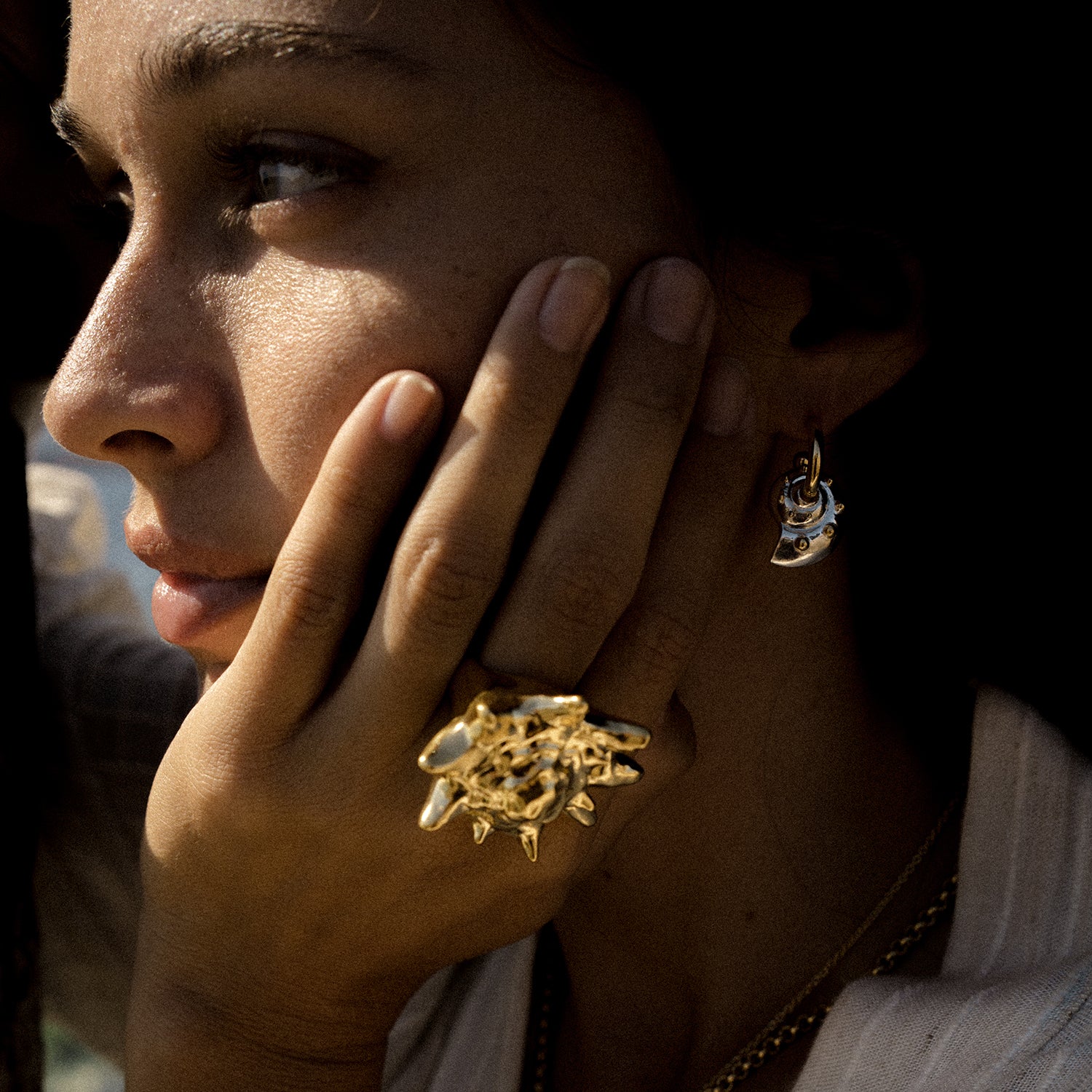 Inanna Spiral Mixed Metal Chunky Hoop Earrings