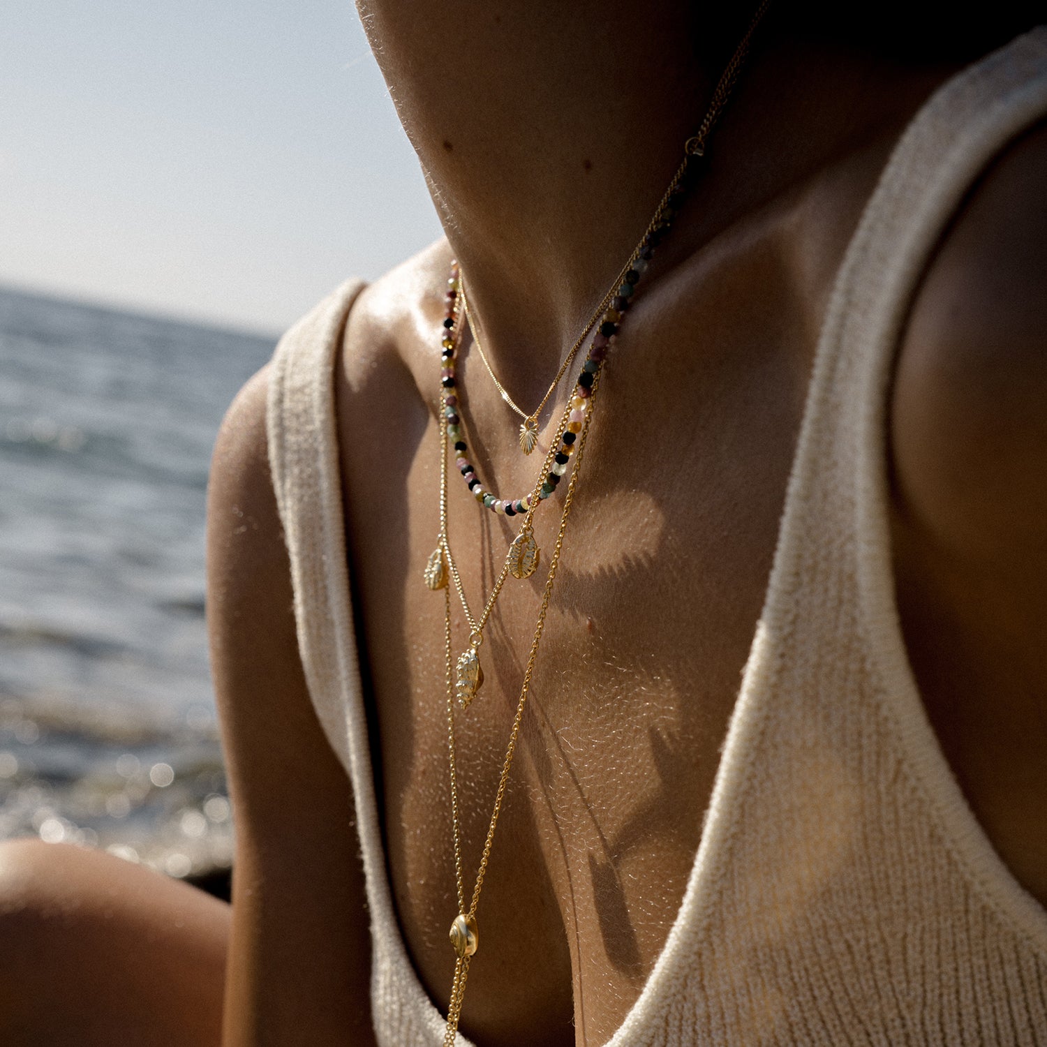 Thalassa Tourmaline Layered Necklace Gold