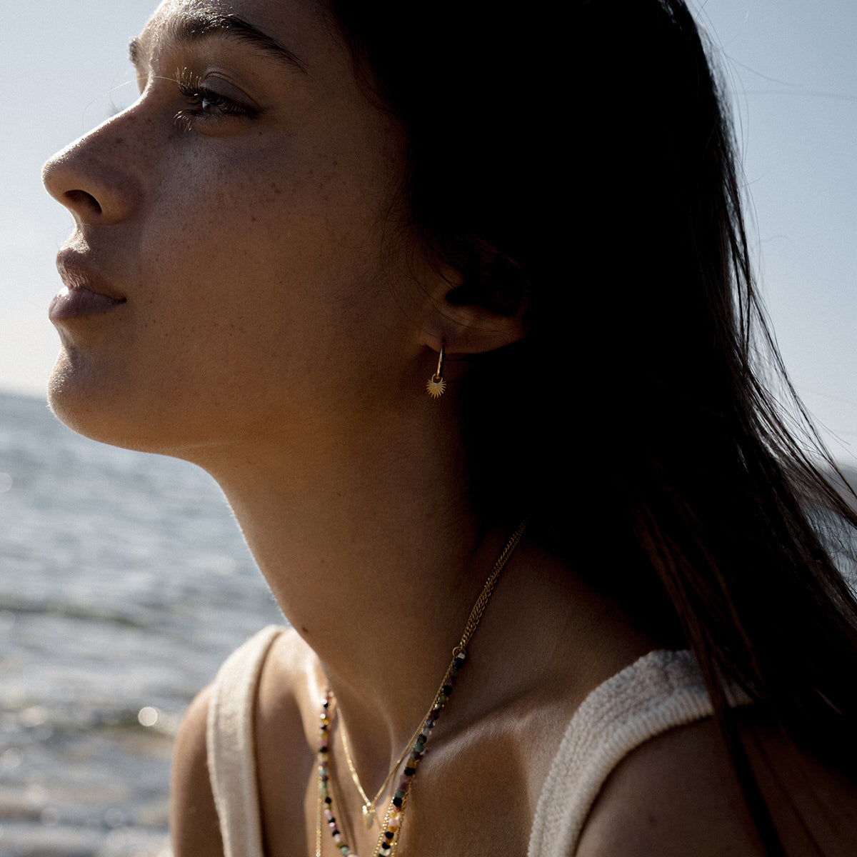 Ishtar Necklace and Mini Hoops Gold Set