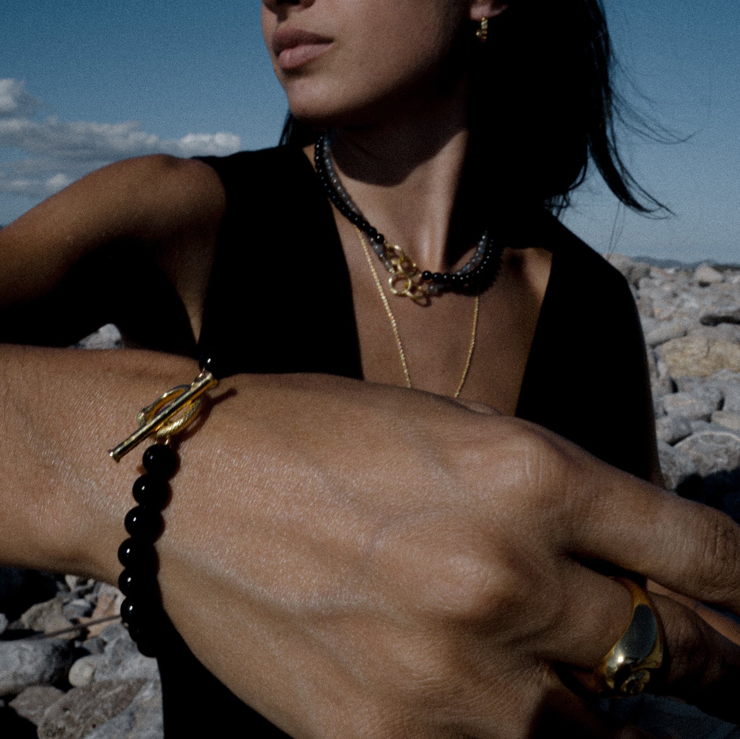 Ouroboros Black Onyx Bracelet Gold