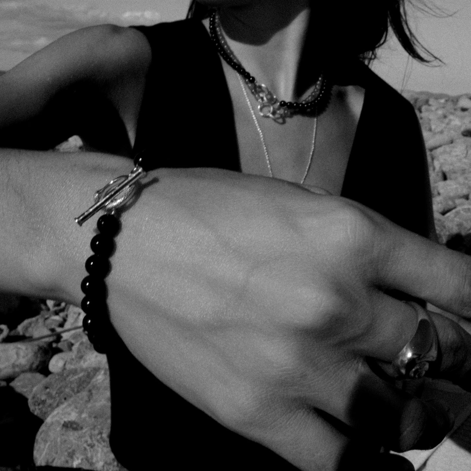 Ouroboros Black Onyx Bracelet Silver