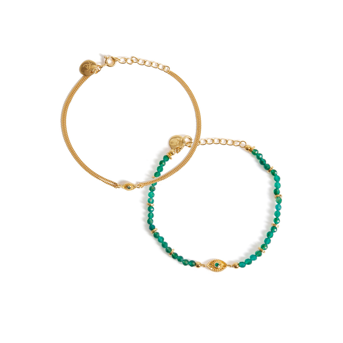 Rays of Light Mini Bracelet Emerald and Green Onyx Gold Set