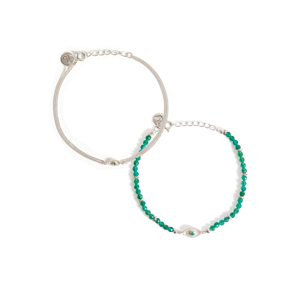 Rays Light Mini Emerald Onyx Bracelet Set Silver