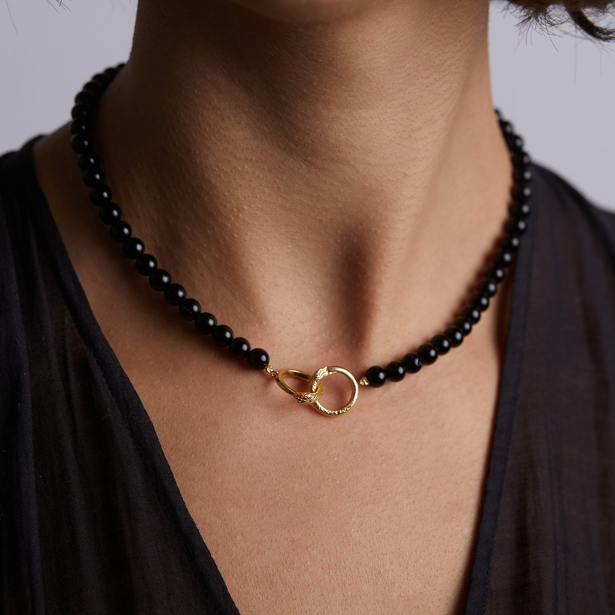 Ouroboros Black Onyx Necklace Gold