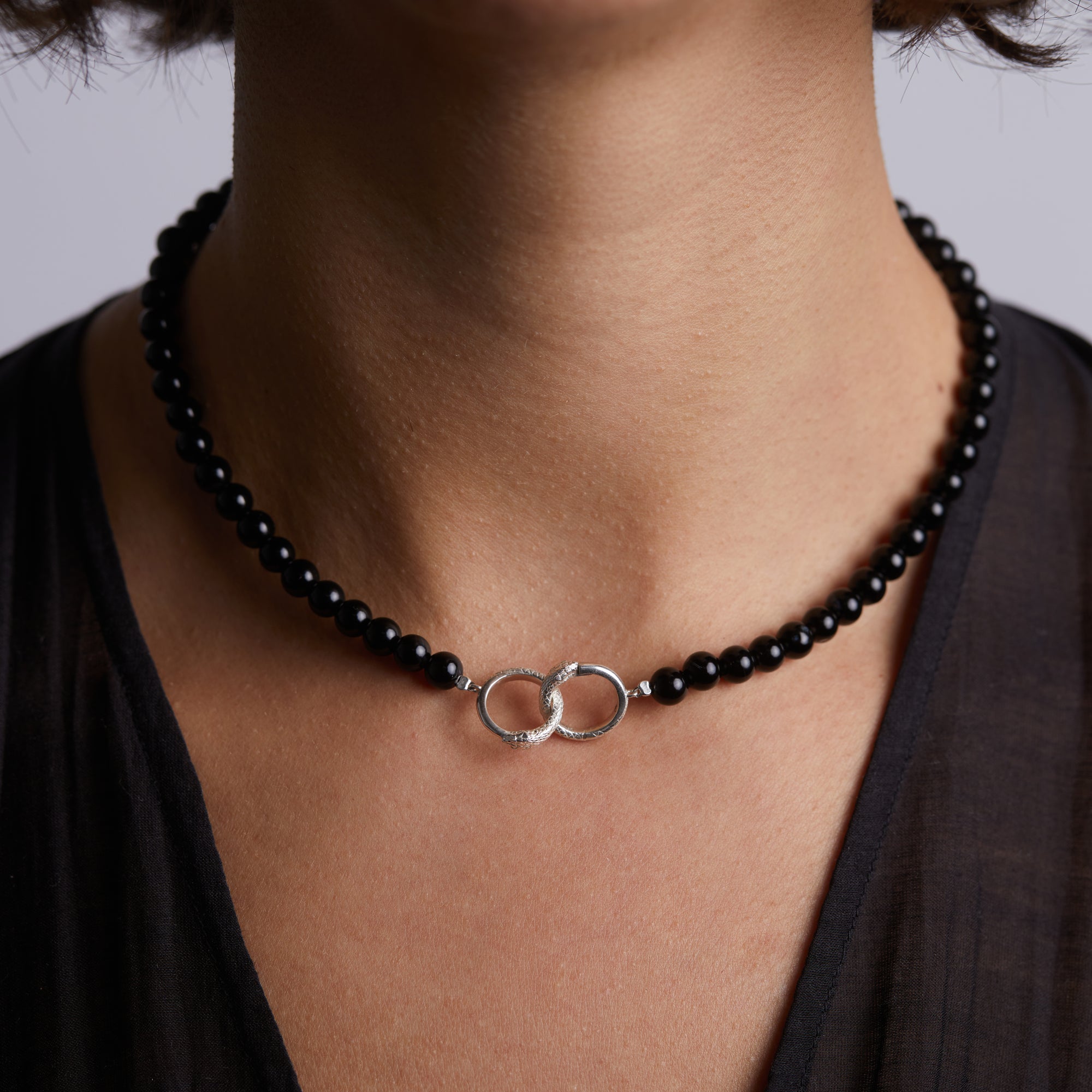 Ouroboros Black Onyx Necklace Silver