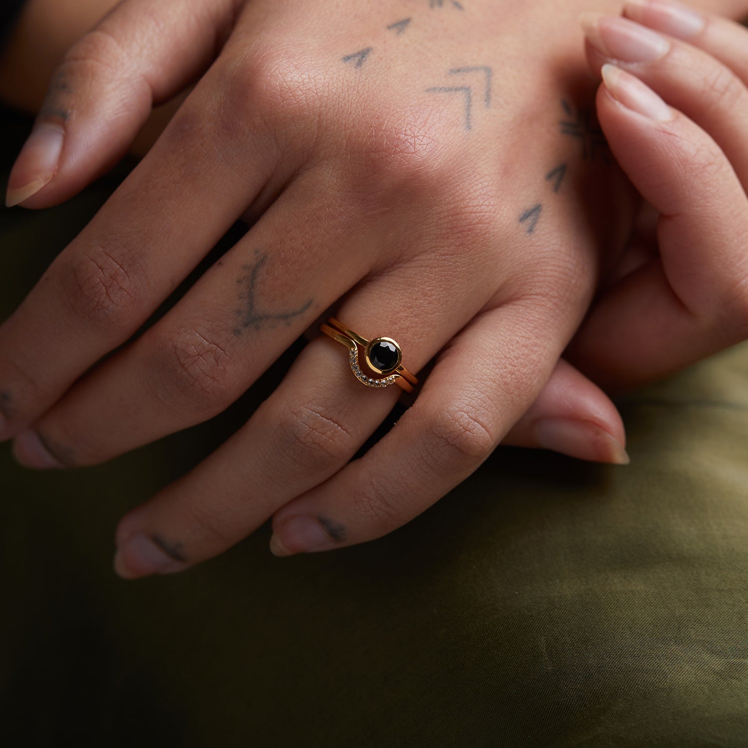 Mountain Pave & Solitaire Stack Solid Gold